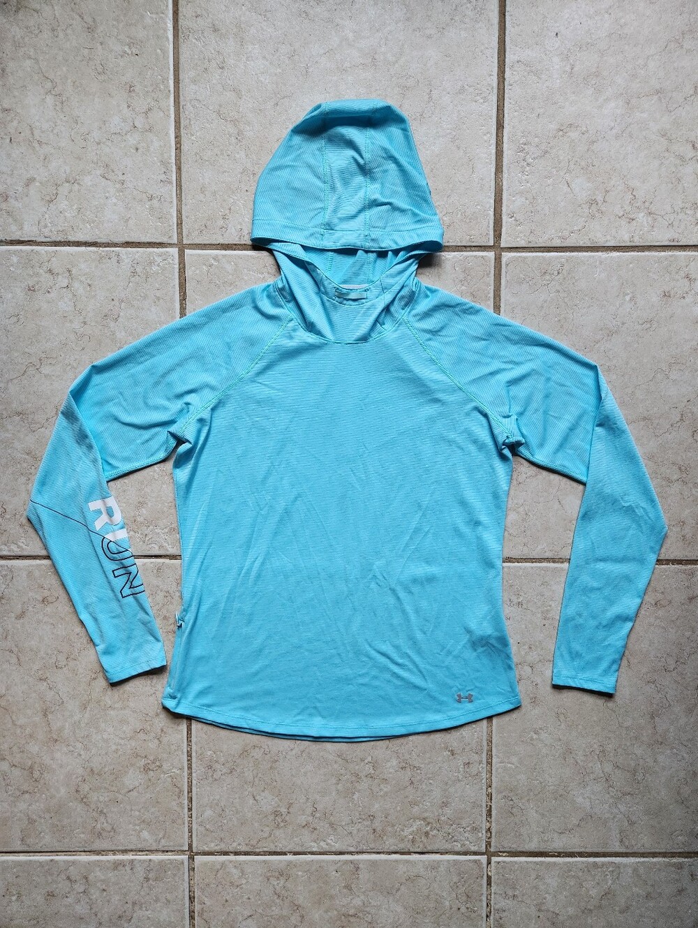 Under Armour Threadborne RUN Hoodie Shirt Size Large Blue Lightweight